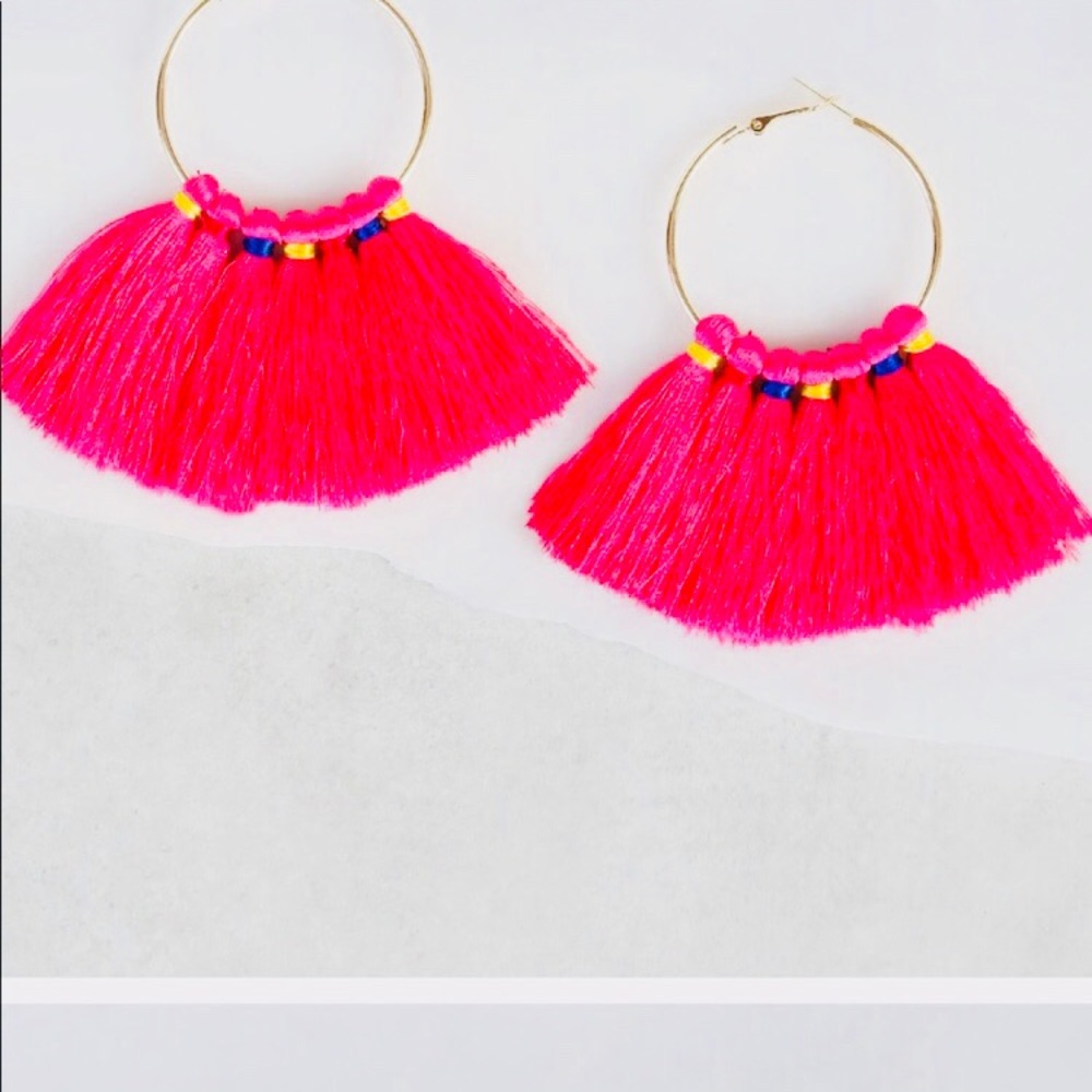 Hot Pink and Gold Earrings Bo Ho Hippie Coachella - Picture 1 of 2